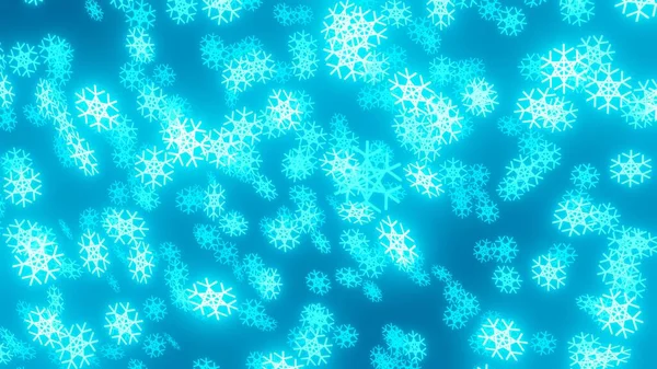 Christmas background with blue neon snowflakes, 3D rendering — Stock Photo, Image