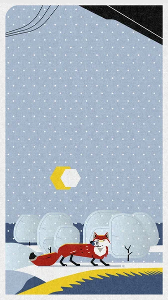 Мультфильм "Фокс зимой", детская книжная иллюстрация, вертикальный баннер 16х9, место для текста — стоковое фото