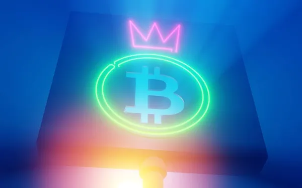 Büyük tahta işlemeli bitcoin neon semboller ve loght sızıntısı efekti - kripto para kazanma konsepti, cyan, mora, yeşil renkler