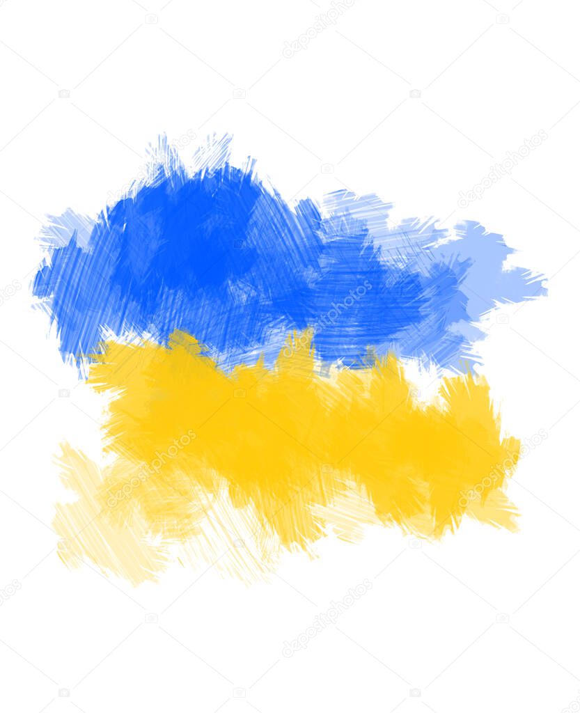 Yellow and blue paint strokes background, Ukrainian colors and symbols