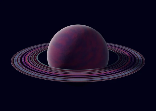 Saturn like sci-fi planet with rings, 3D rendering, isolated on dark background