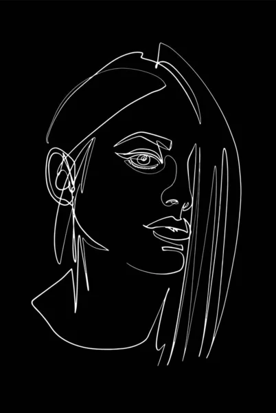 Woman Face Close Continuous Line White Black — ストックベクタ