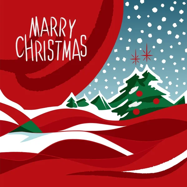 Luxe Met Hand Getekend Cristmas Nieuwjaar Ansichtkaart Met Kerstbomen Besneeuwde — Stockvector