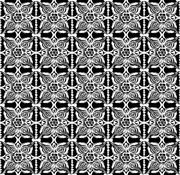 Seamless Line Art Pattern Made Flower Black White — Stock Vector