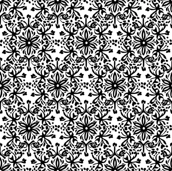 Nahtloses Linienmuster Aus Blume Schwarz Und Weiß — Stockvektor