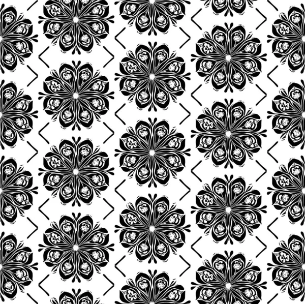 Modèle Art Ligne Sans Couture Fleur Noir Blanc — Image vectorielle