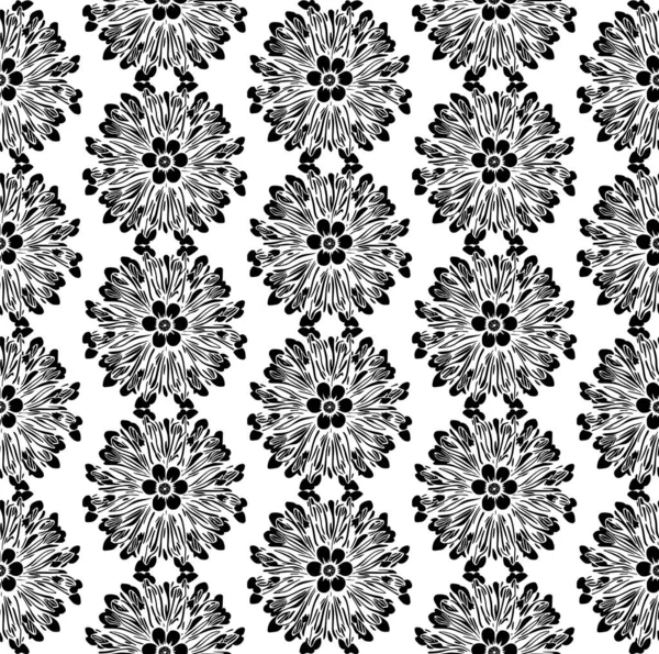 Modèle Art Ligne Sans Couture Fleur Noir Blanc — Image vectorielle