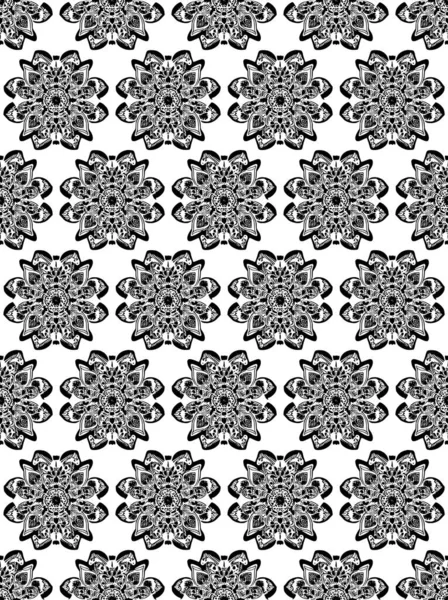 Modèle Art Ligne Sans Couture Fleur Noir Blanc — Image vectorielle