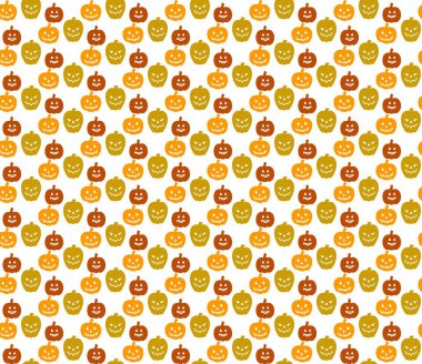 Beyaz üzerine turuncu renkli komik Cadılar Bayramı balkabaklarının kusursuz deseni