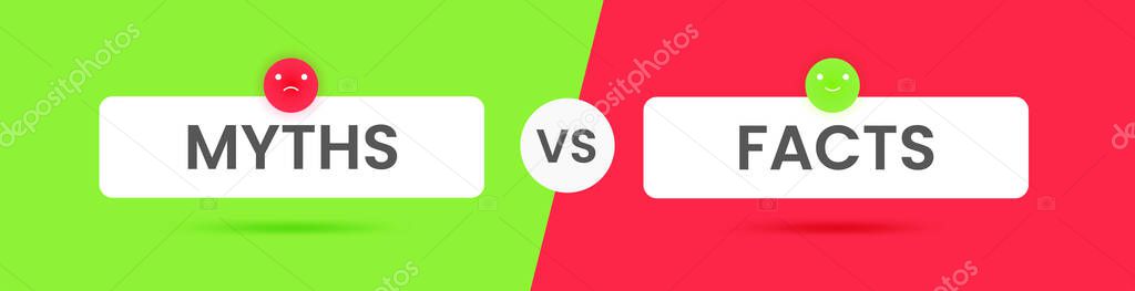 The infographic with myths or facts for concept design. Check mark icons. Vector flat illustration
