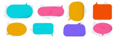 Kolaj için modern grunge çıkartması. Gerçekçi dokusu olan bir konuşma balonu. Duygusal bir mesaj. Vektör illüstrasyonu