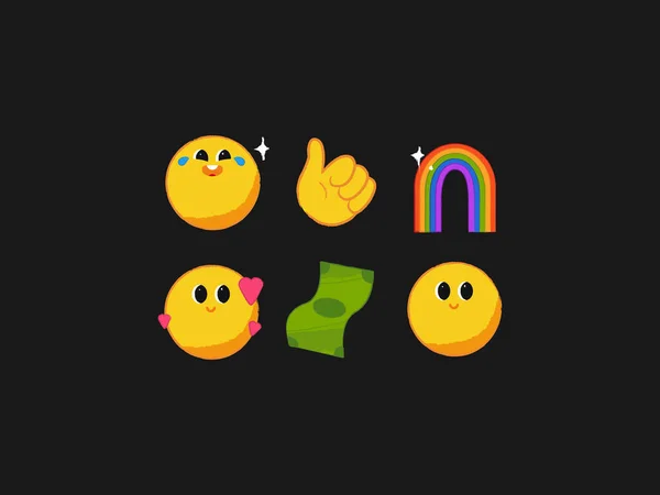 Zeitgenössische Emoji-Sammlung. Ein Set mit Vektor-Grunge-Gesichtern und Objekten — Stockvektor