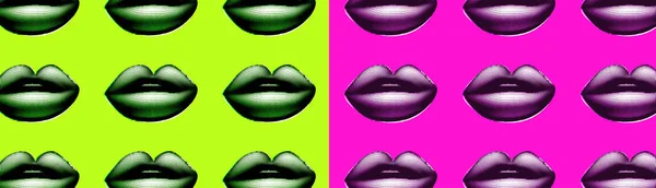 Zine culture pop art banner with lips. Векторное современное искусство — стоковый вектор