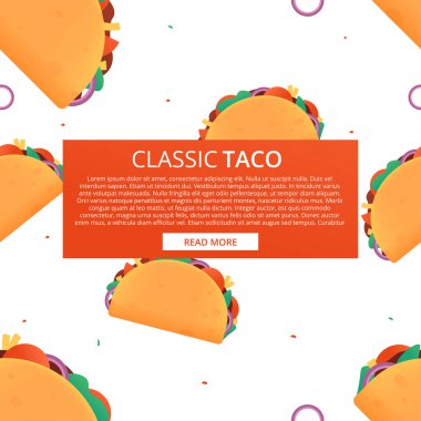 Beyaz arka planda karikatür deseni. Tasarım çizimi. - Tacos vektör dokusu. Geleneksel Meksika fast-food.