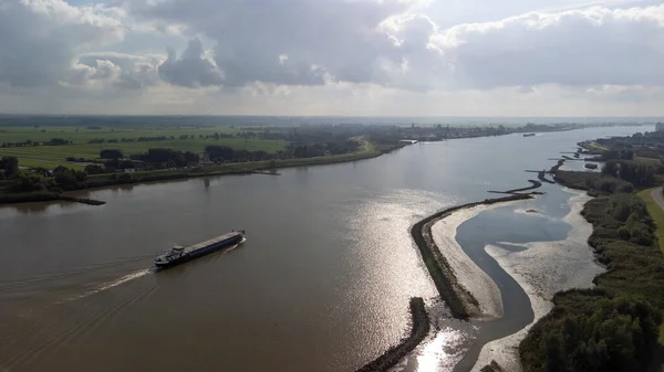 Nave Container Interna Sul Fiume Lek Vista Aerea Paesi Bassi — Foto Stock