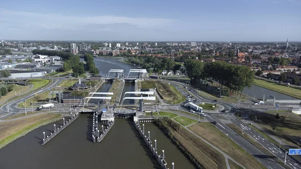 Gateway Lock Sluice Drawbridge Construção Rio Canal Para Passagem Navios Imagens Royalty-Free
