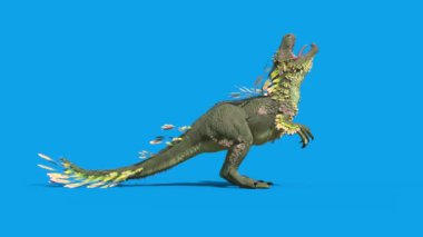 Tüylü Dinozor Trex Saldırısı Mavi Ekran Tarafı 3B Canlandırma 4K