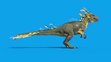 Tüylü Dinozor Trex Mavi Ekran Tarafını Ye 3D Canlandırma 4K