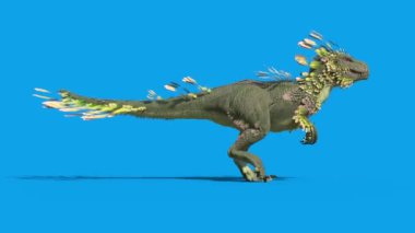 Tüylü Dinozor Trex Yürüme Döngüsü Mavi Ekran Tarafı 3D Canlandırma 4K