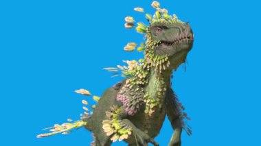 Tüylü Dinozor Trex Yürüme Döngüsü Mavi Ekran 3B Canlandırma 4K