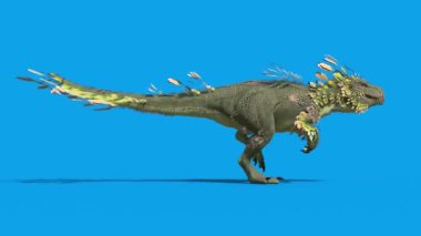 Tüylü Dinozor Trex Döngüsü Mavi Ekran Tarafı 3B Canlandırma 4K