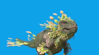 Tüylü Dinozor Trex Döngüsü Mavi Ekran 3B Canlandırma 4K