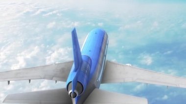 Uçak Uçağı Gökyüzü Bulutlar Mavi Geri 3d Rendering Animasyon