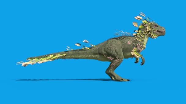 Dinossauro Penas Trex Comer Tela Azul Lado Renderização Animação — Vídeo de Stock