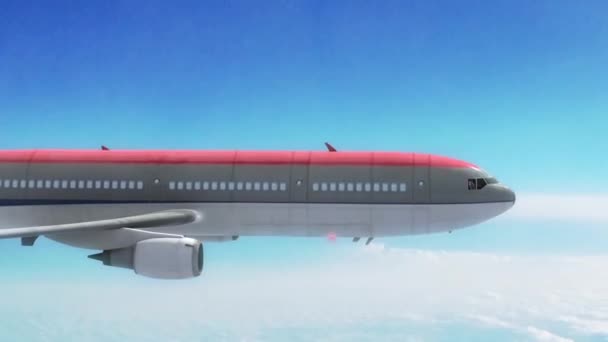 Samolot Airliner Niebo Chmury Czerwony Wings Rendering Animacja — Wideo stockowe