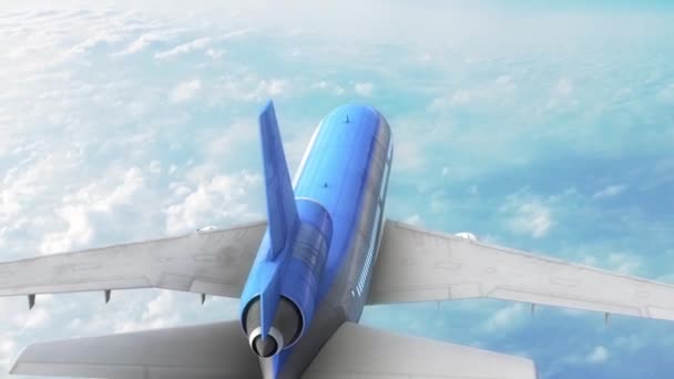 飛行機旅客機スカイクラウドブルーバック3Dレンダリングアニメーション — ストック動画