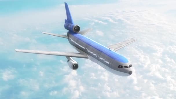 Lentokone Lentokone Sky Clouds Blue Rendering Animaatio — kuvapankkivideo