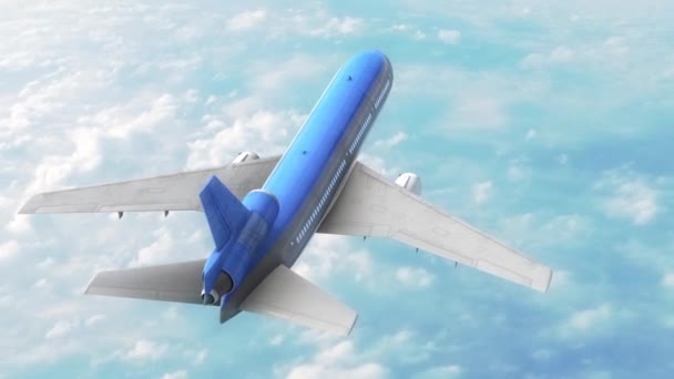 Lentokone Lentokone Sky Clouds Blue Top Rendering Animaatio — kuvapankkivideo
