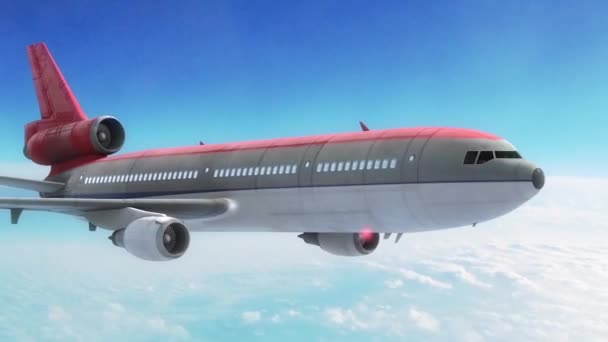 Airplane Airliner Sky Clouds Red Side Rendering Animation — Stock Video