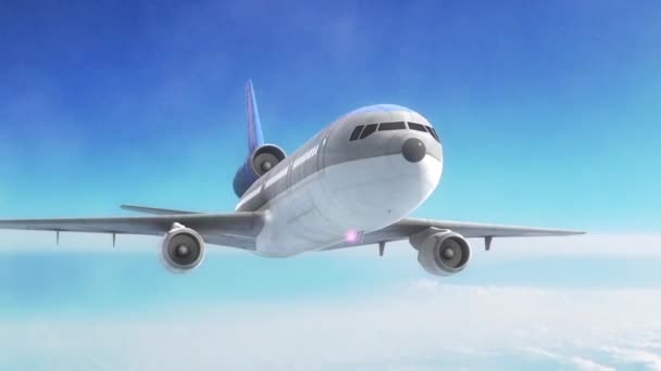 Lentokone Lentokone Sky Clouds Blue Front Rendering Animaatio — kuvapankkivideo