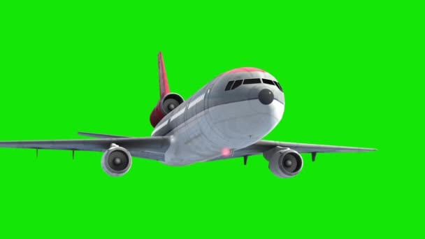 Flygplan Airliner Sky Clouds Grön Skärm Fram Rendering Animation — Stockvideo