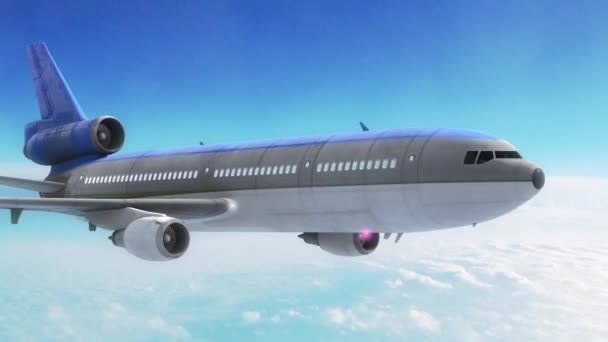 Lentokone Lentokone Sky Clouds Blue Side Rendering Animaatio — kuvapankkivideo