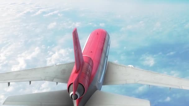 Lentokone Lentokone Sky Pilvet Red Back Rendering Animaatio — kuvapankkivideo