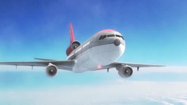 Flugzeug Flugzeug Himmel Wolken Rote Front Rendering Animation Stockvideo