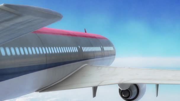 Самолет Airliner Sky Облака Красный Назад Закрыть Rendering Анимации — стоковое видео