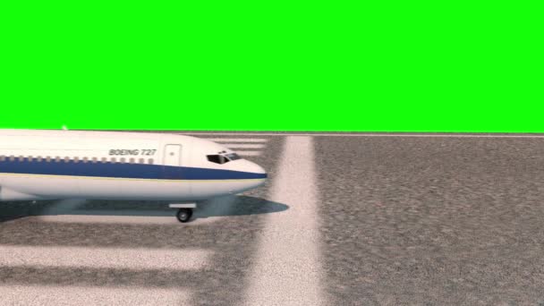 Fly Boeing 727 Slå Rullebane Grønn Skjerm Gjengivende Animasjon – stockvideo