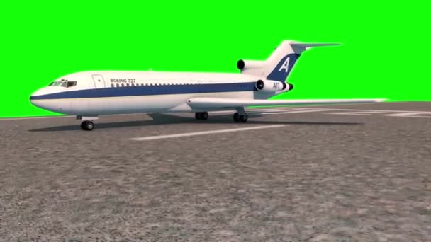 Fly Boeing 727 Tar Rullebanen Grønn Skjerm Cam Markers Gjengivende – stockvideo