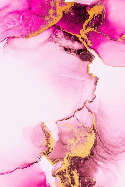 Pink gold abstract background of marble liquid ink art painting on paper .