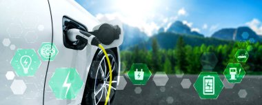 Alternatif yeşil enerji kavramında elektrikli araba şarj istasyonu