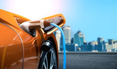 Yeşil enerji ve ekolojik güç kavramında elektrikli araba şarj istasyonu