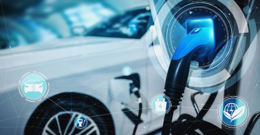 Alternatif yeşil enerji kavramında elektrikli araba şarj istasyonu