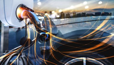 Yeşil enerji ve ekolojik güç kavramında elektrikli araba şarj istasyonu