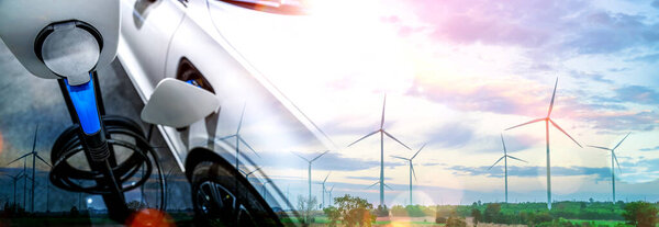 EV зарядная станция для электромобиля в концепции зеленой устойчивой энергетики