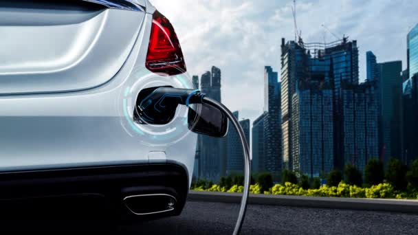 绿色能源与生态动力概念下电动汽车电动汽车充电站 — 图库视频影像