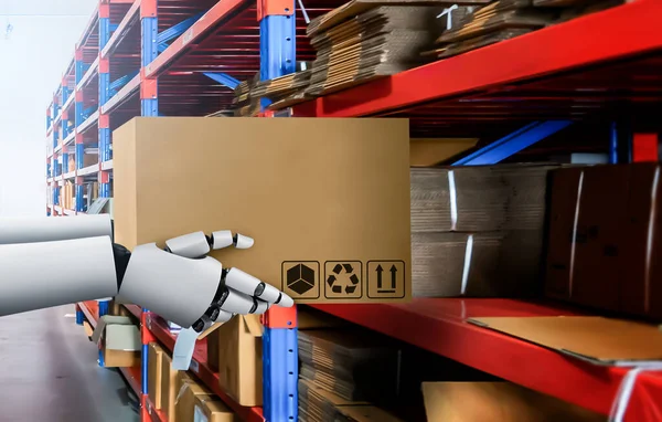 Inovativní průmyslový robot pracující ve skladu pro náhradu lidské práce — Stock fotografie