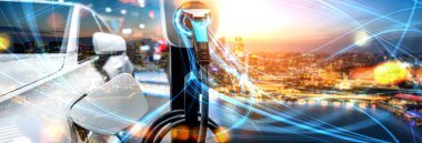 Yeşil enerji ve ekolojik güç kavramında elektrikli araba şarj istasyonu